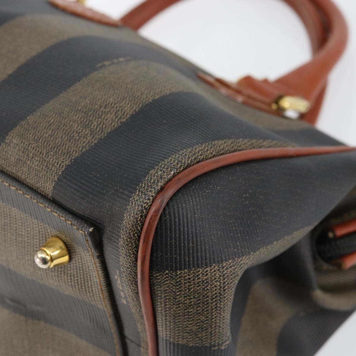FENDI Pecan Canvas Hand Bag PVC Black Brown Auth 144247