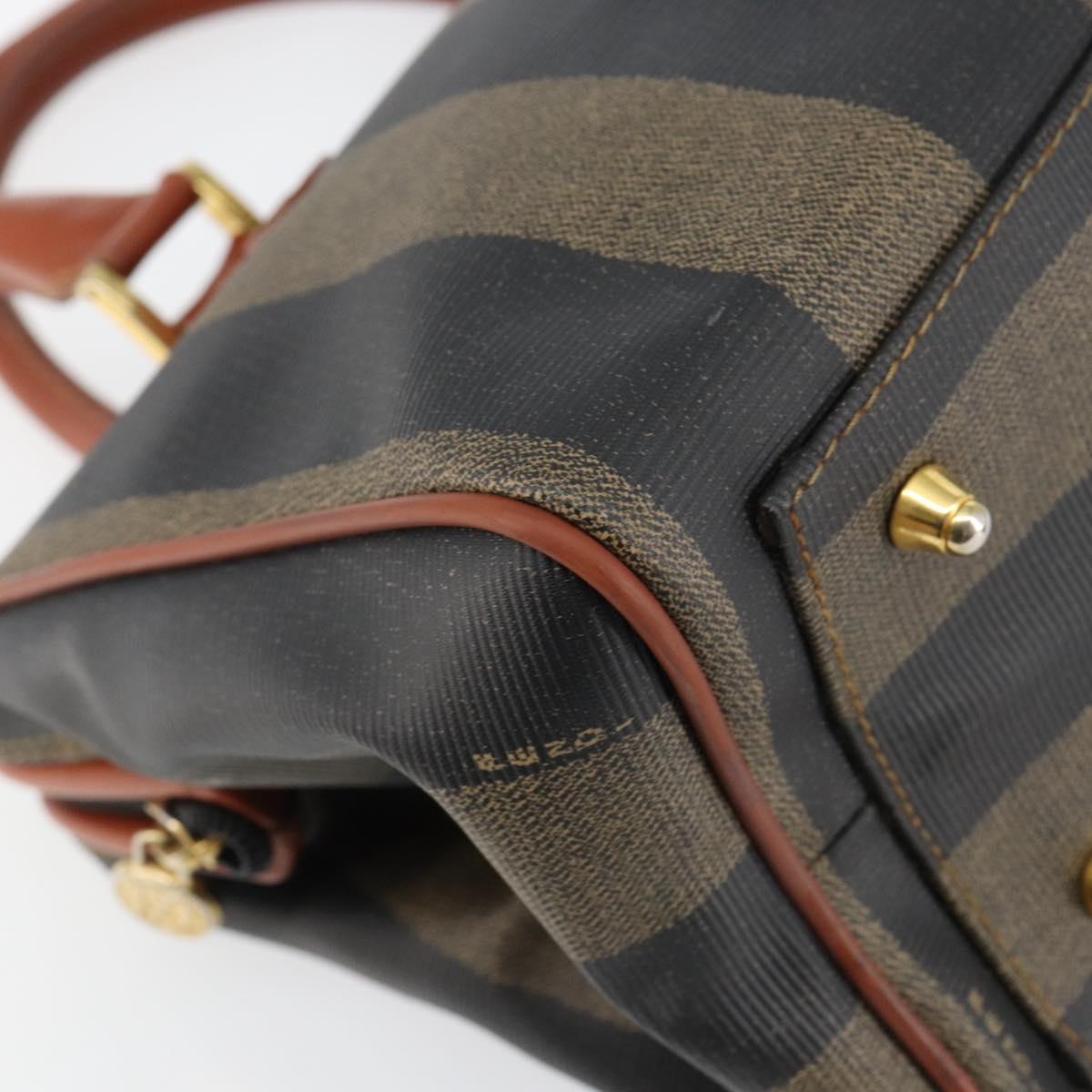 FENDI Pecan Canvas Hand Bag PVC Black Brown Auth 144247