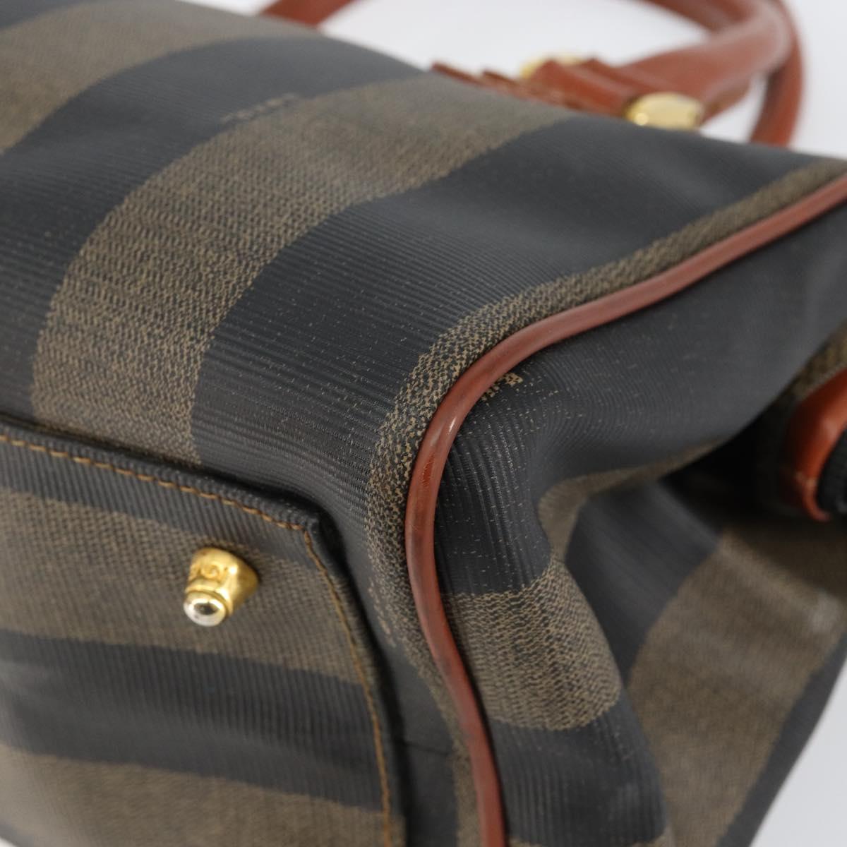 FENDI Pecan Canvas Hand Bag PVC Black Brown Auth 144247