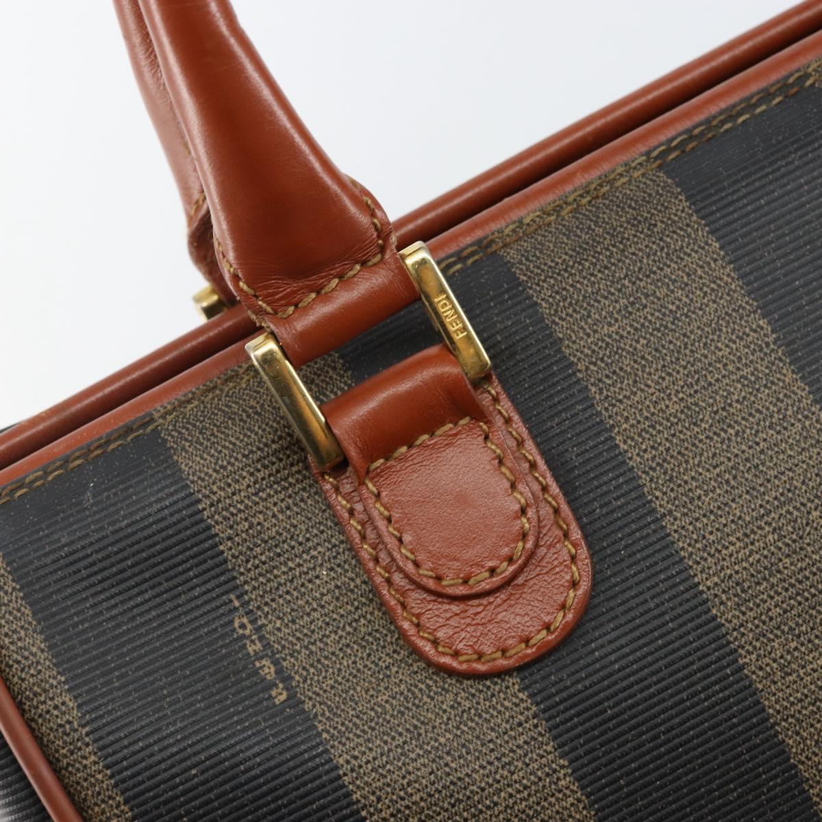 FENDI Pecan Canvas Hand Bag PVC Black Brown Auth 144247