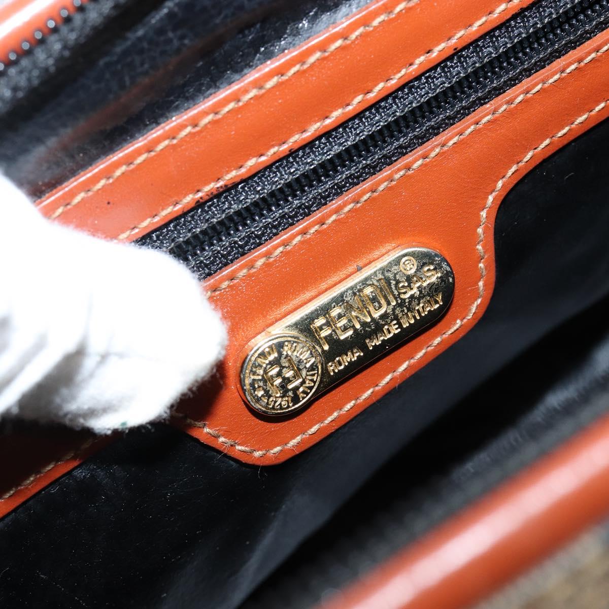 FENDI Pecan Canvas Hand Bag PVC Black Brown Auth 144247