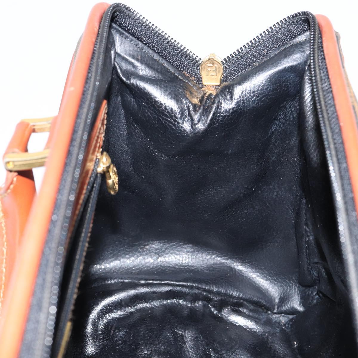 FENDI Pecan Canvas Hand Bag PVC Black Brown Auth 144247