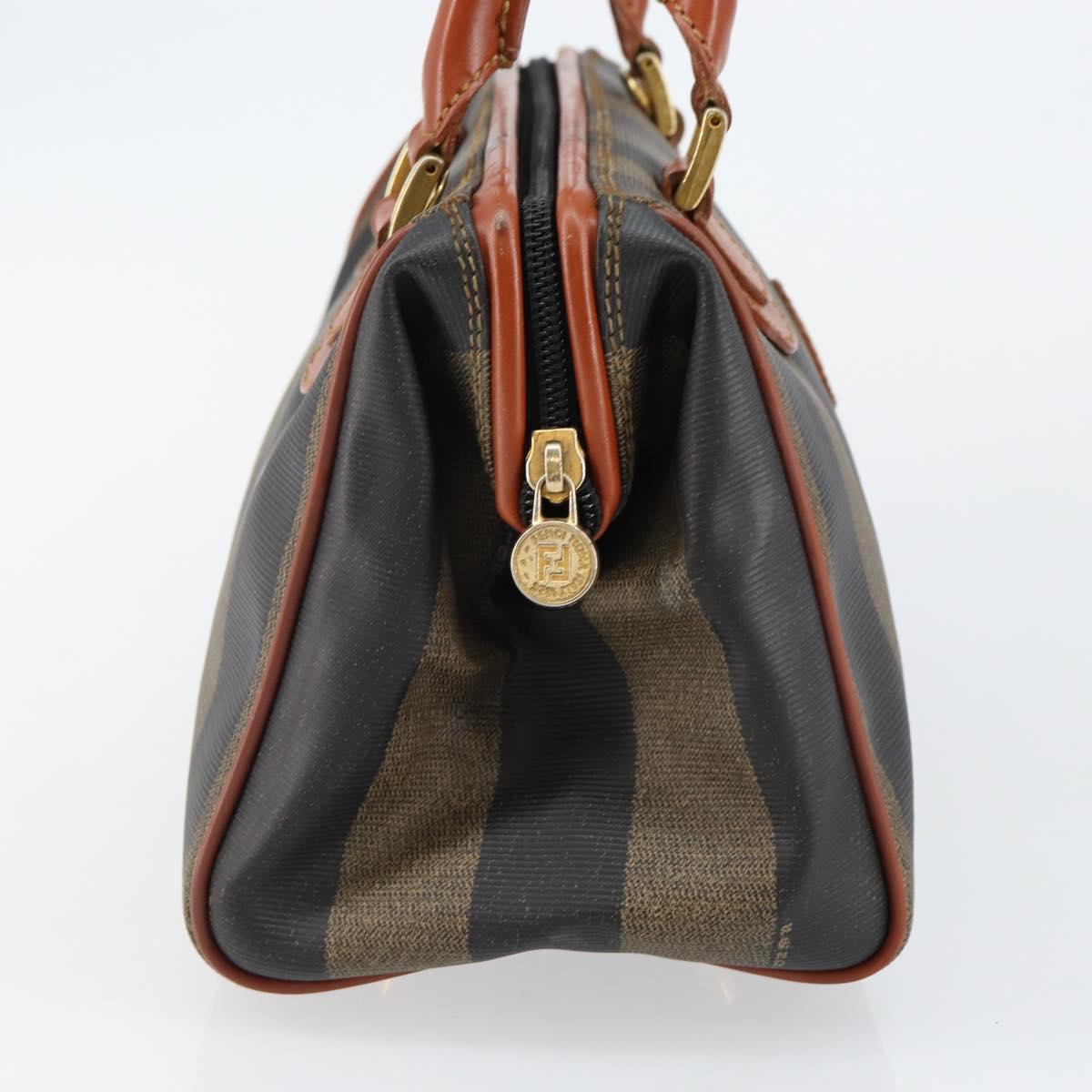 FENDI Pecan Canvas Hand Bag PVC Black Brown Auth 144247