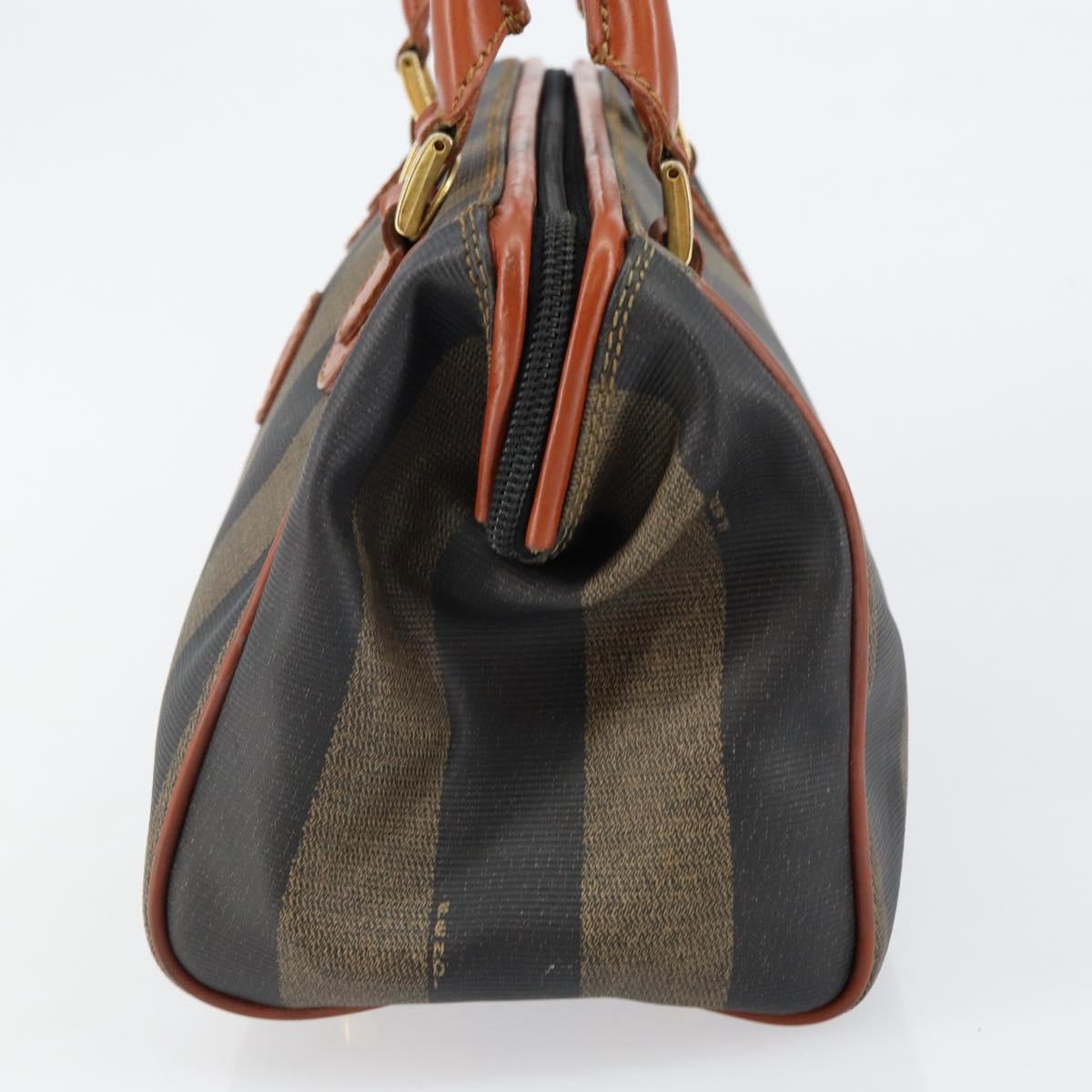 FENDI Pecan Canvas Hand Bag PVC Black Brown Auth 144247