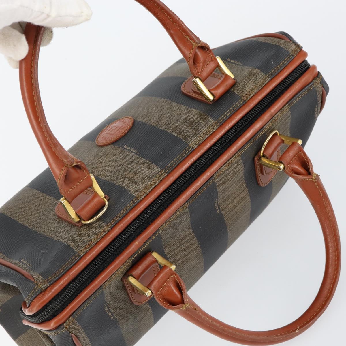 FENDI Pecan Canvas Hand Bag PVC Black Brown Auth 144247