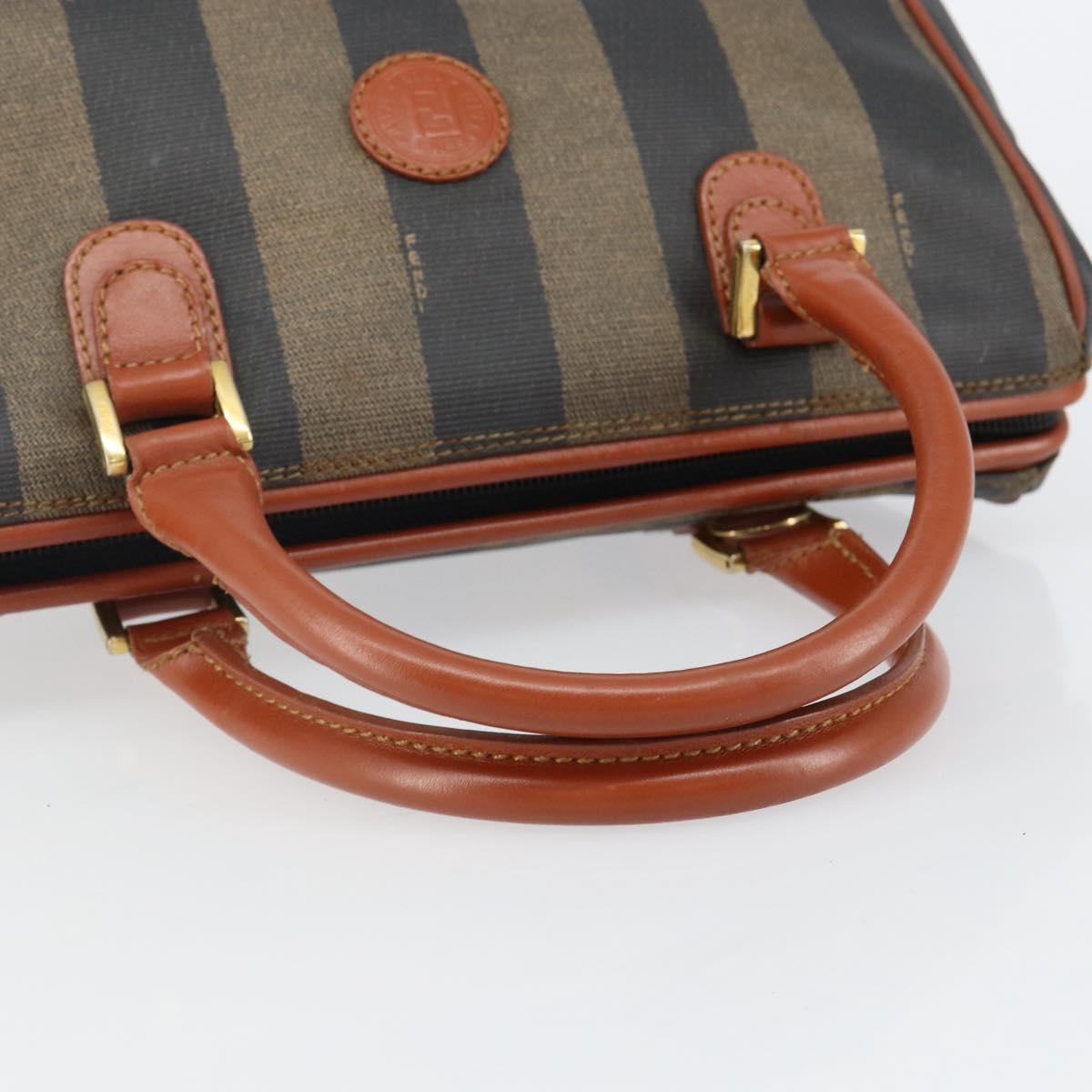 FENDI Pecan Canvas Hand Bag PVC Black Brown Auth 144247