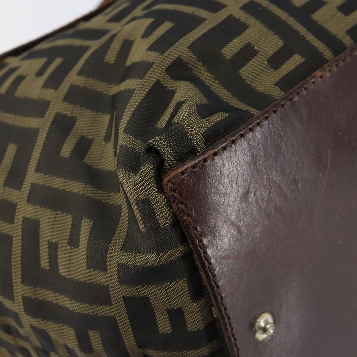 FENDI Zucca Canvas Hand Bag Black Brown Auth 144248
