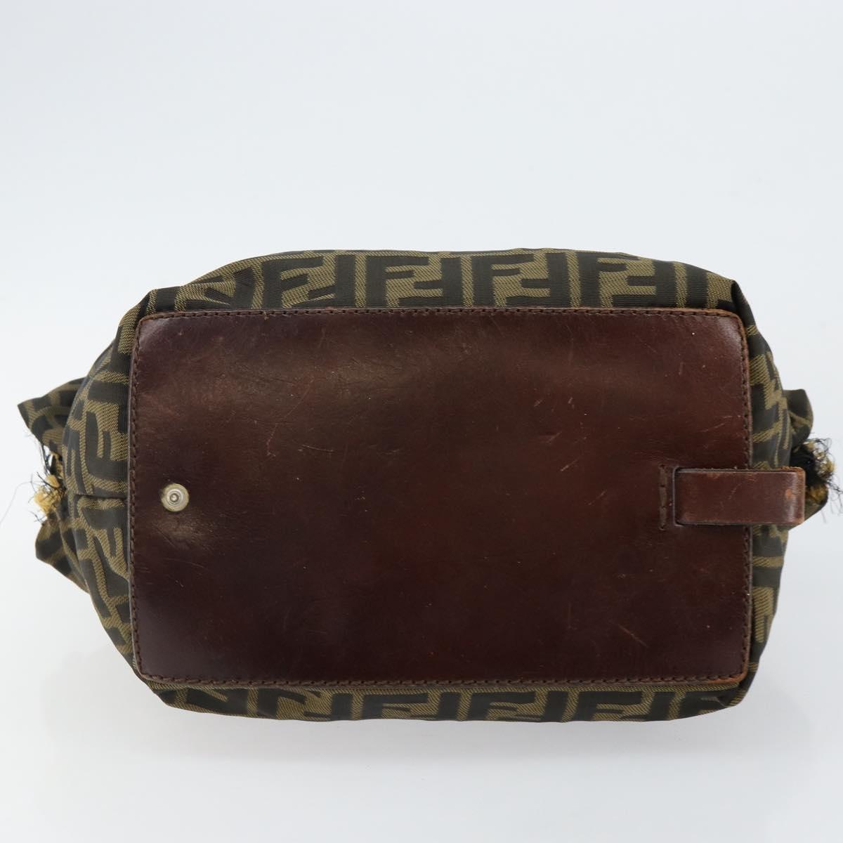 FENDI Zucca Canvas Hand Bag Black Brown Auth 144248