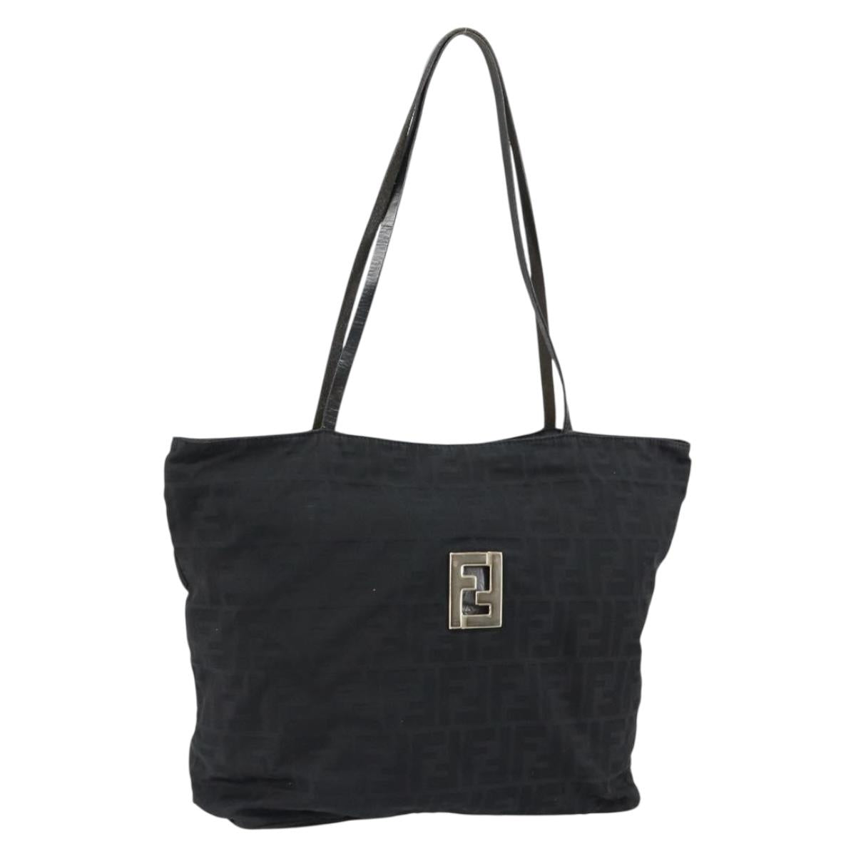 FENDI Zucca Canvas Tote Bag Black Silver Auth 144249