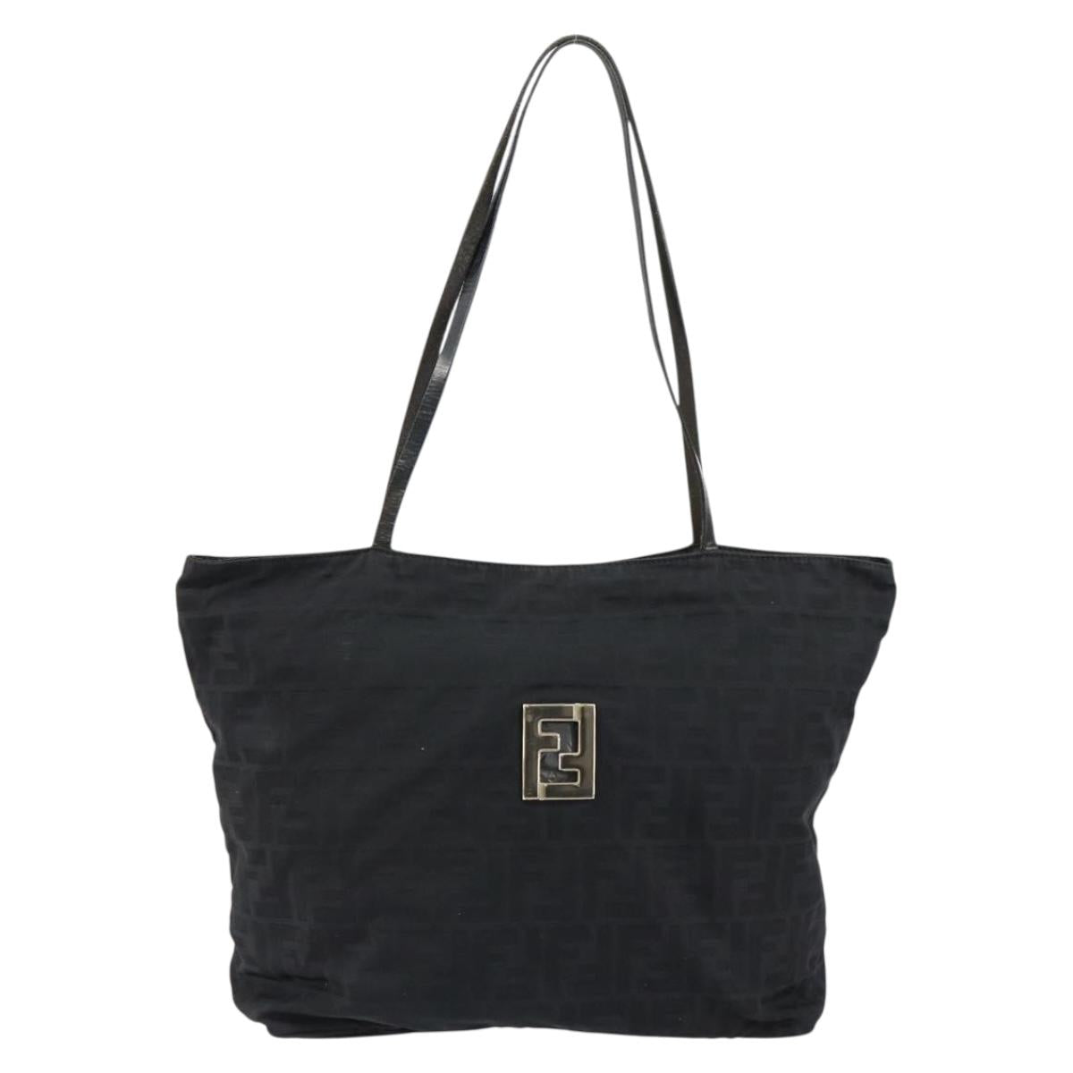 FENDI Zucca Canvas Tote Bag Black Silver Auth 144249