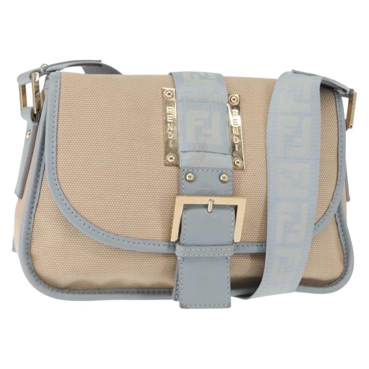 FENDI Zucca Canvas Shoulder Bag Beige Gold Auth 144250
