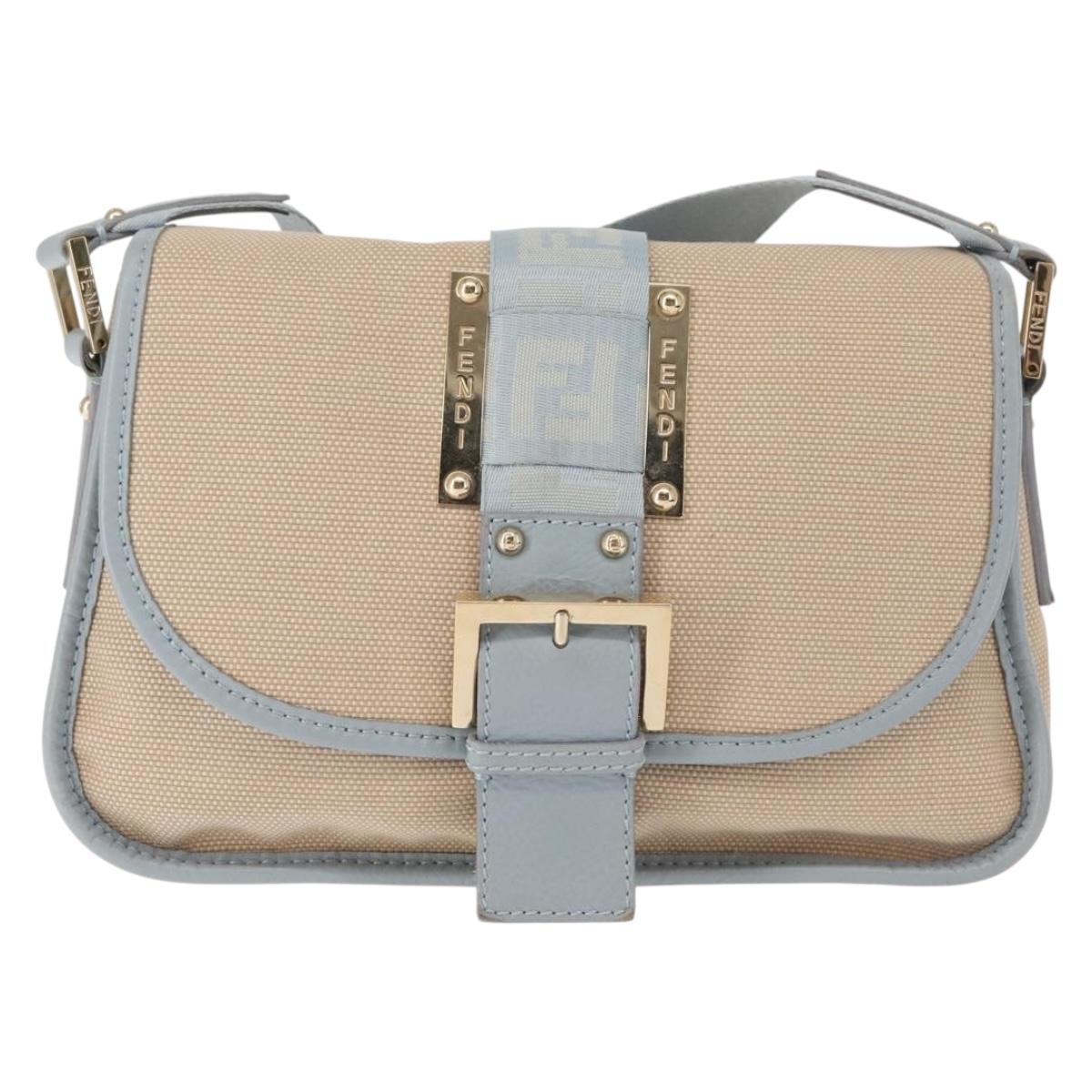 FENDI Zucca Canvas Shoulder Bag Beige Gold Auth 144250