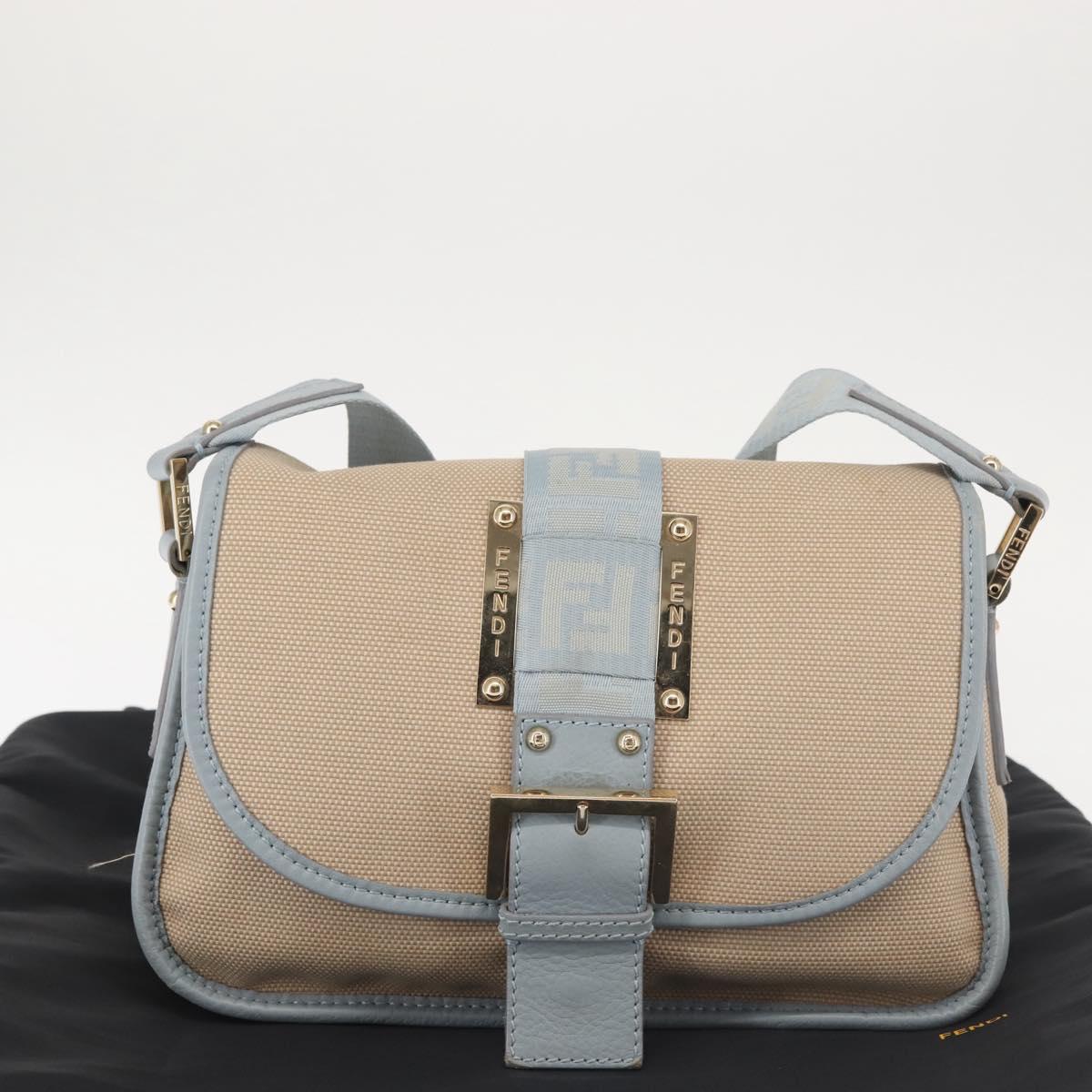 FENDI Zucca Canvas Shoulder Bag Beige Gold Auth 144250