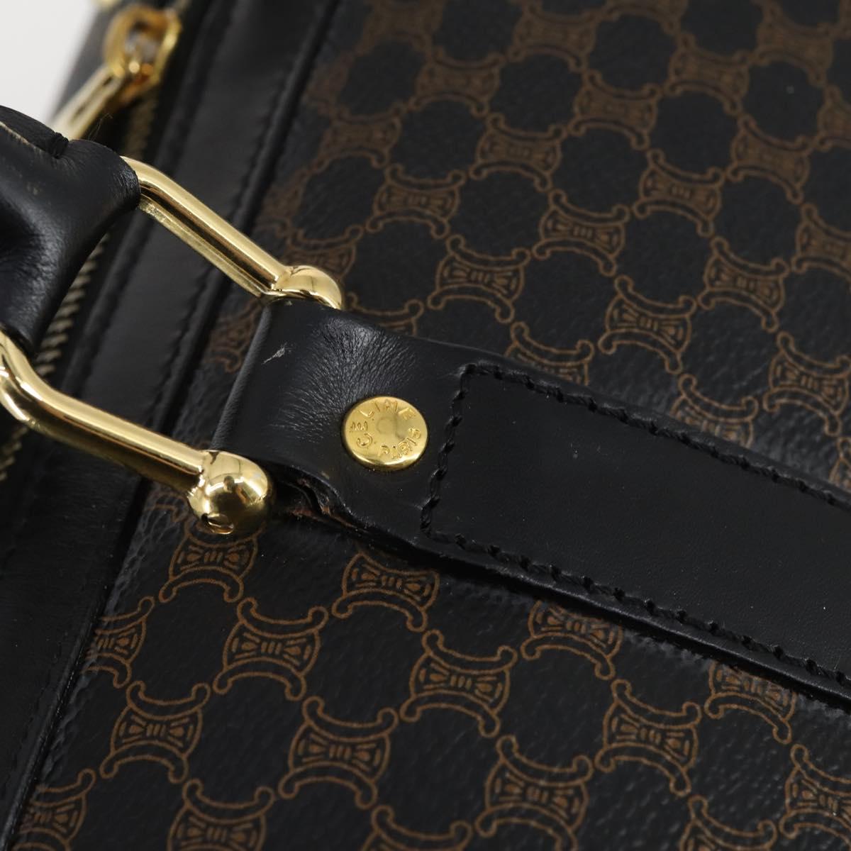 CELINE Macadam Canvas Boston Bag PVC Leather Black Gold Auth 144252