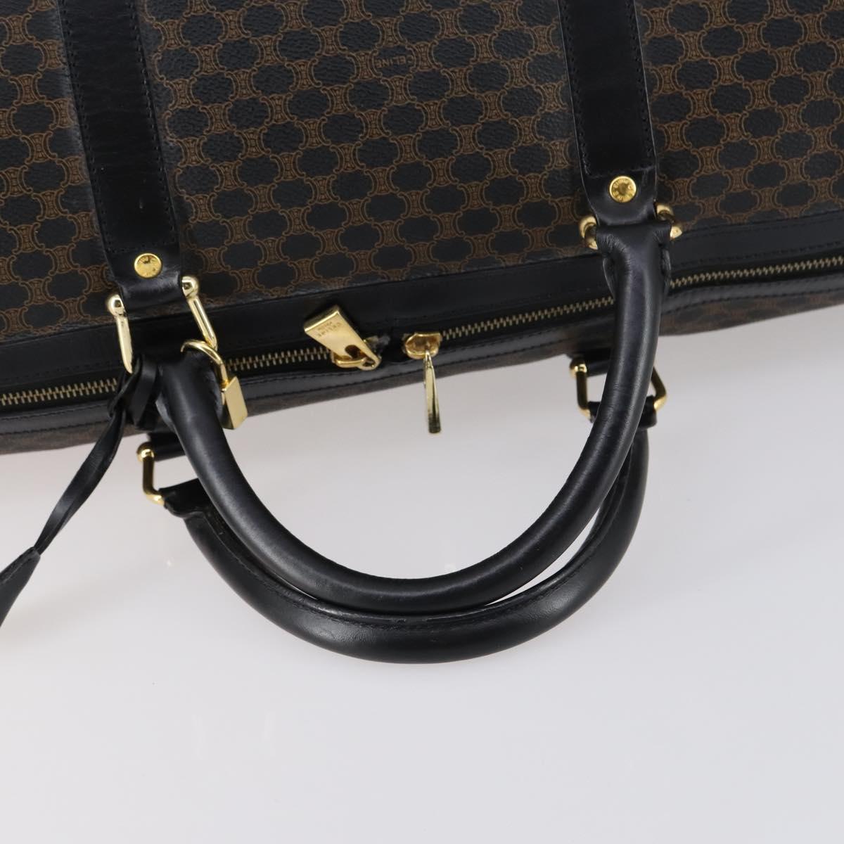 CELINE Macadam Canvas Boston Bag PVC Leather Black Gold Auth 144252