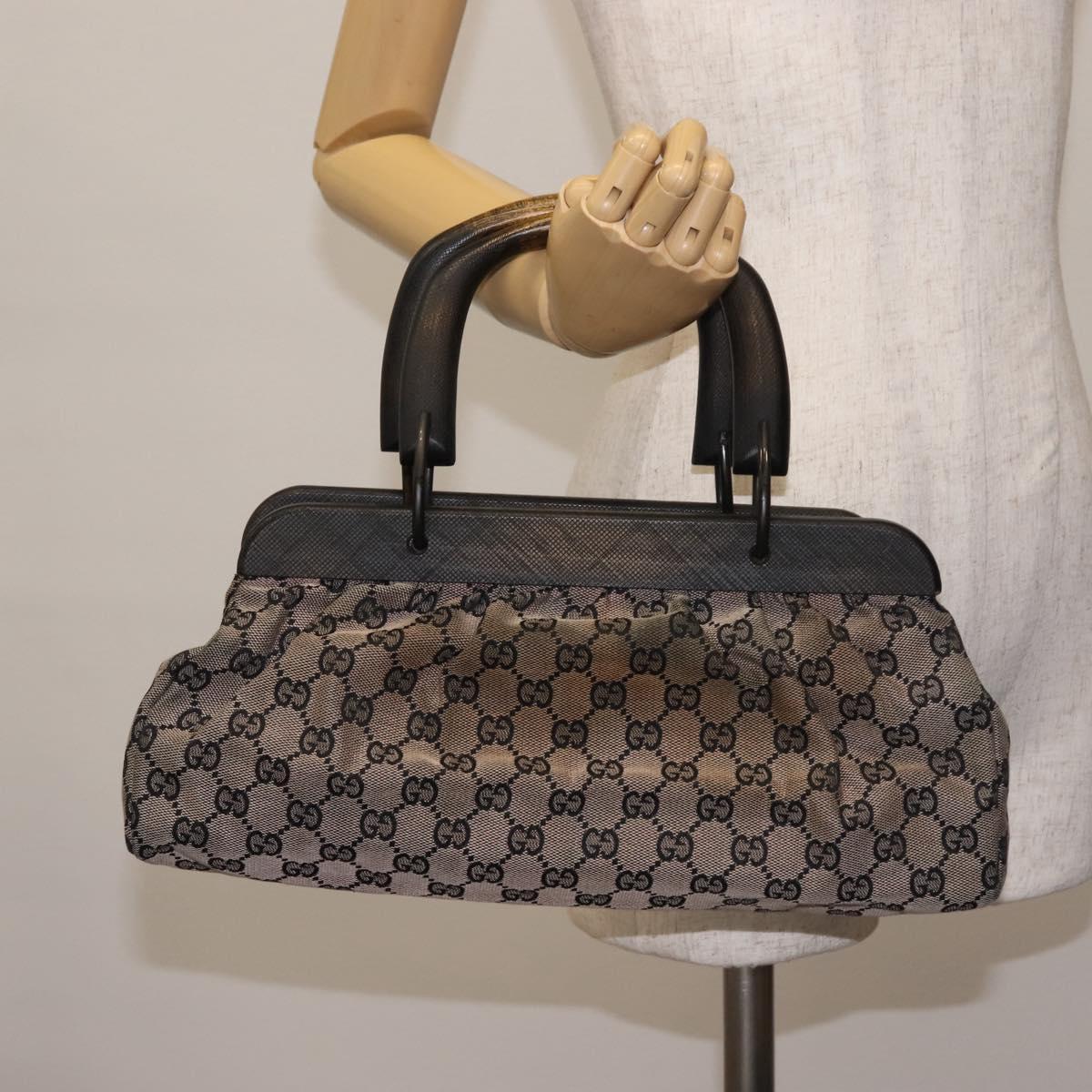 GUCCI GG Canvas Wood Handle Hand Bag Gray 112683 Auth 144272