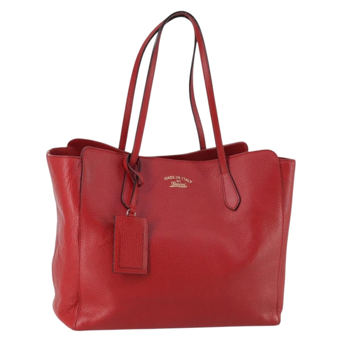 GUCCI Swing Tote Bag Leather Red Gold 354397 Auth 144275