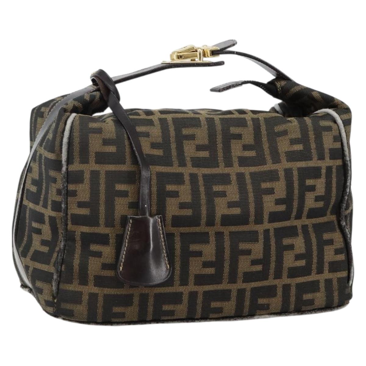 FENDI Zucca Canvas Vanity Bag Black Brown Auth 144277