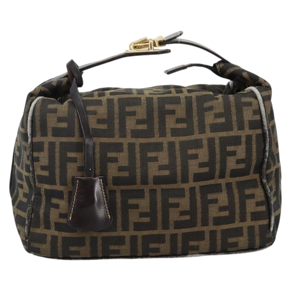 FENDI Zucca Canvas Vanity Bag Black Brown Auth 144277