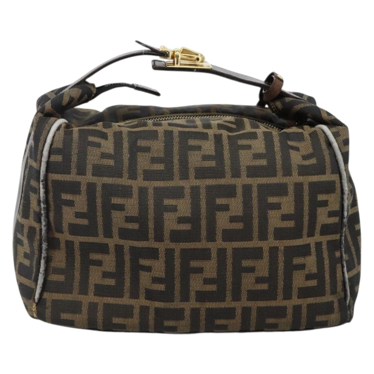 FENDI Zucca Canvas Vanity Bag Black Brown Auth 144277