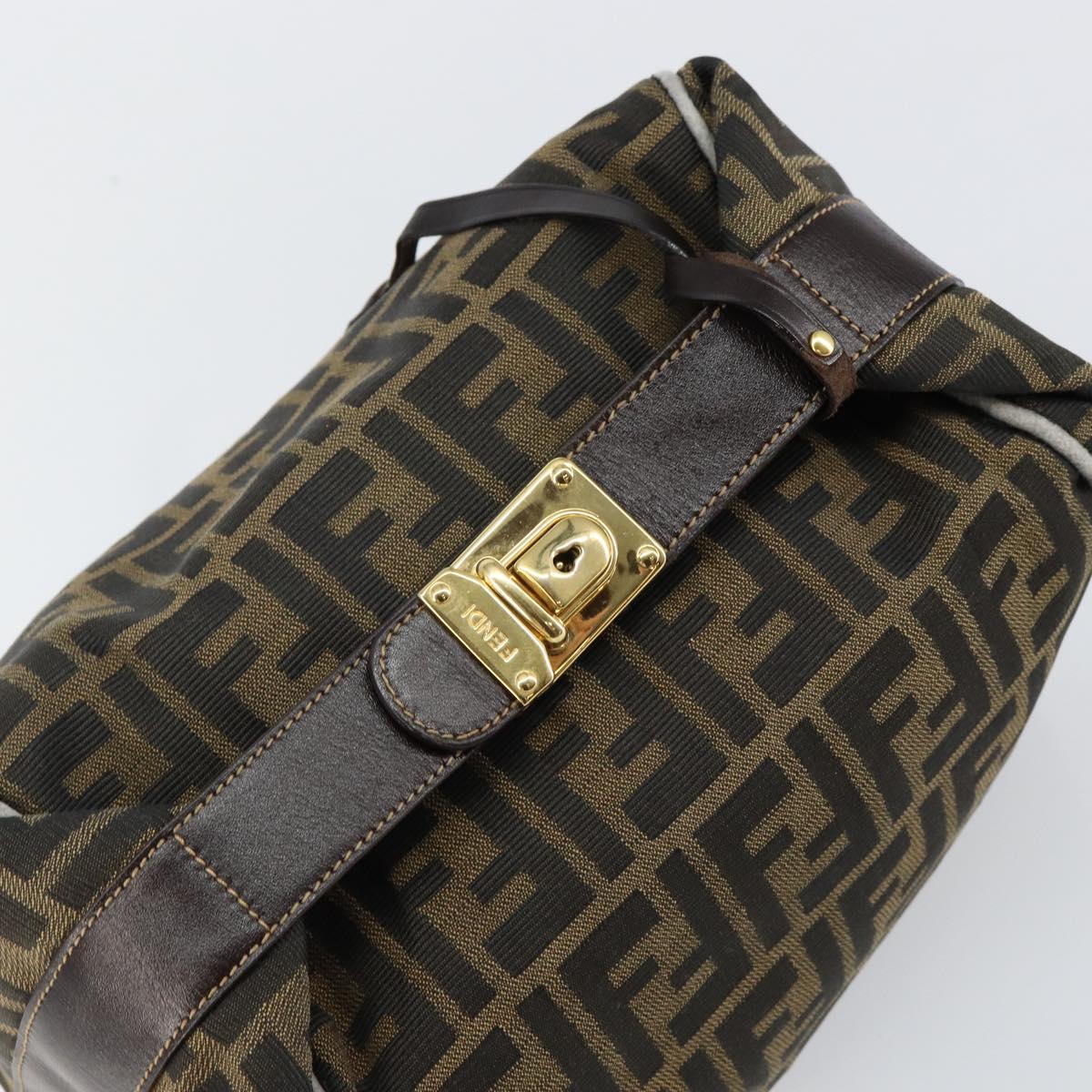 FENDI Zucca Canvas Vanity Bag Black Brown Auth 144277