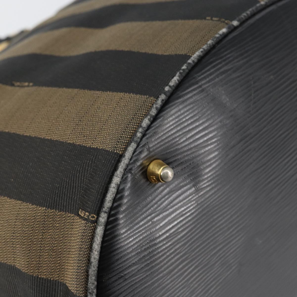 FENDI Pecan Canvas Hand Bag Black Brown Auth 144279