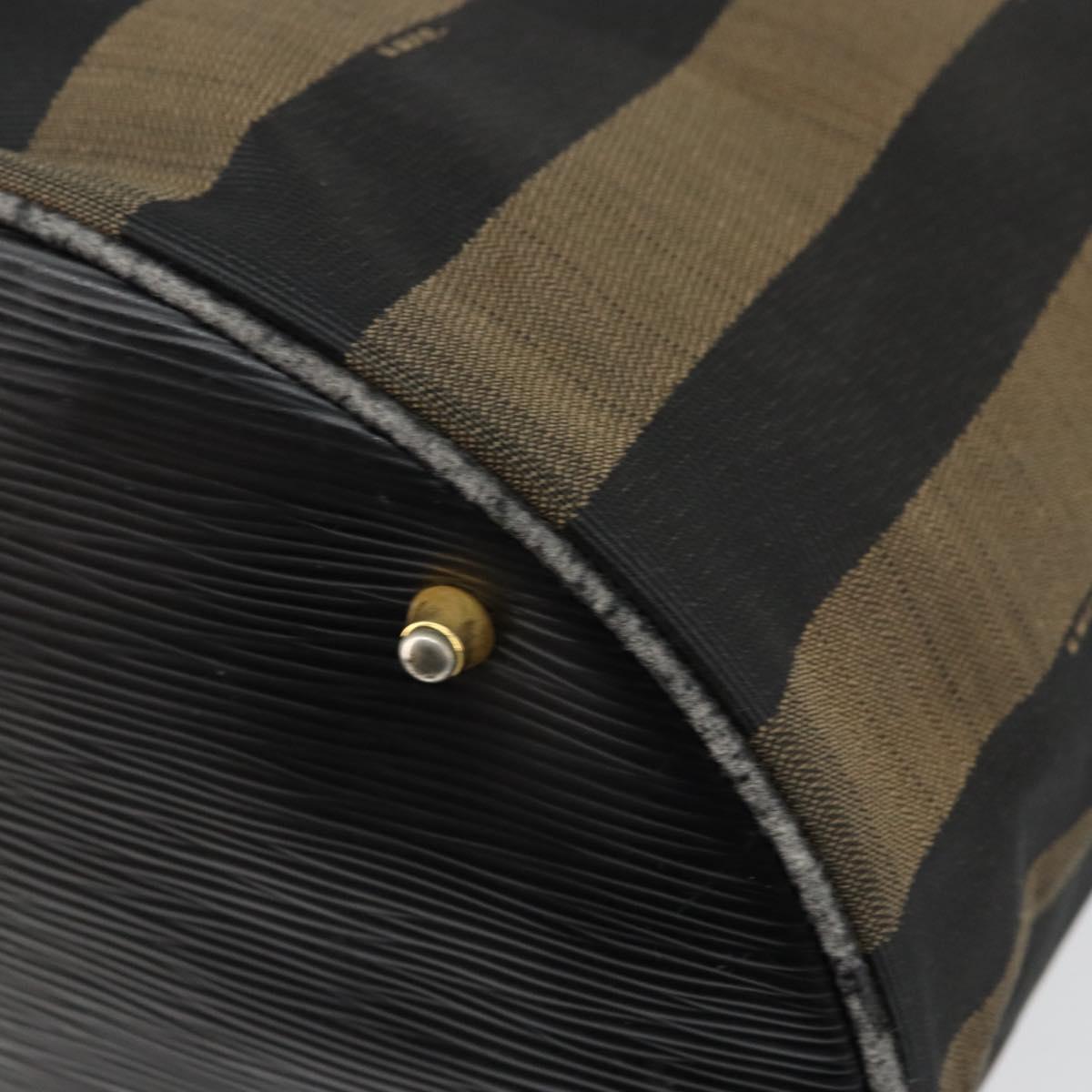 FENDI Pecan Canvas Hand Bag Black Brown Auth 144279