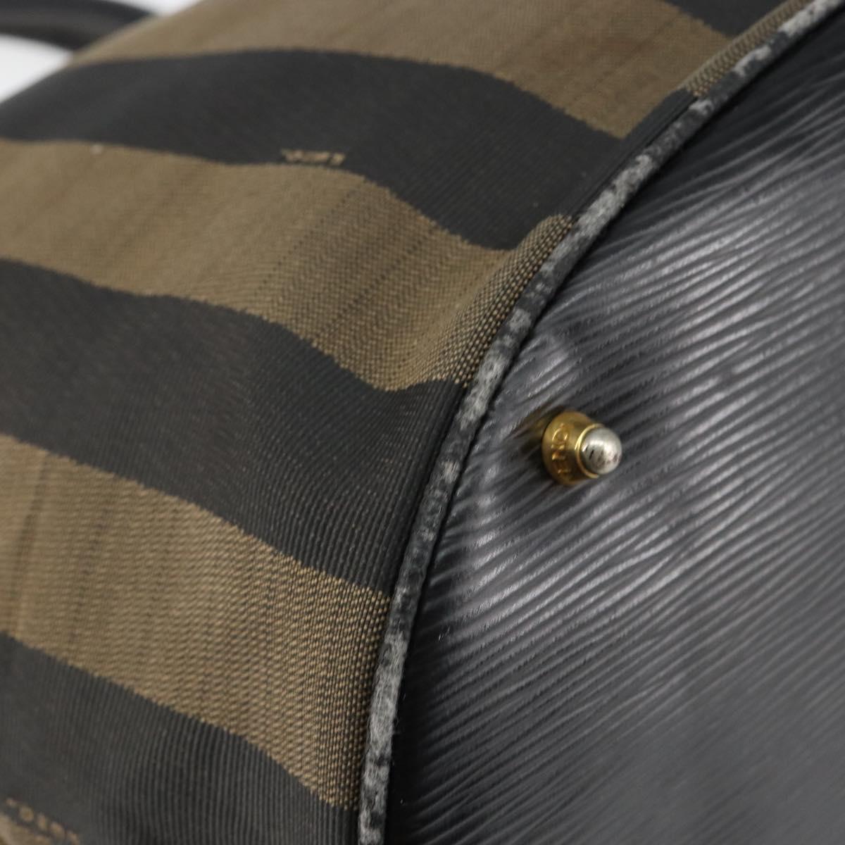 FENDI Pecan Canvas Hand Bag Black Brown Auth 144279