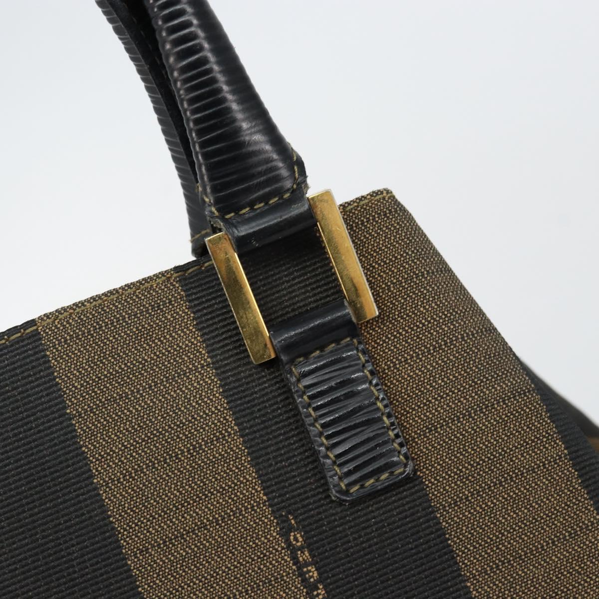 FENDI Pecan Canvas Hand Bag Black Brown Auth 144279