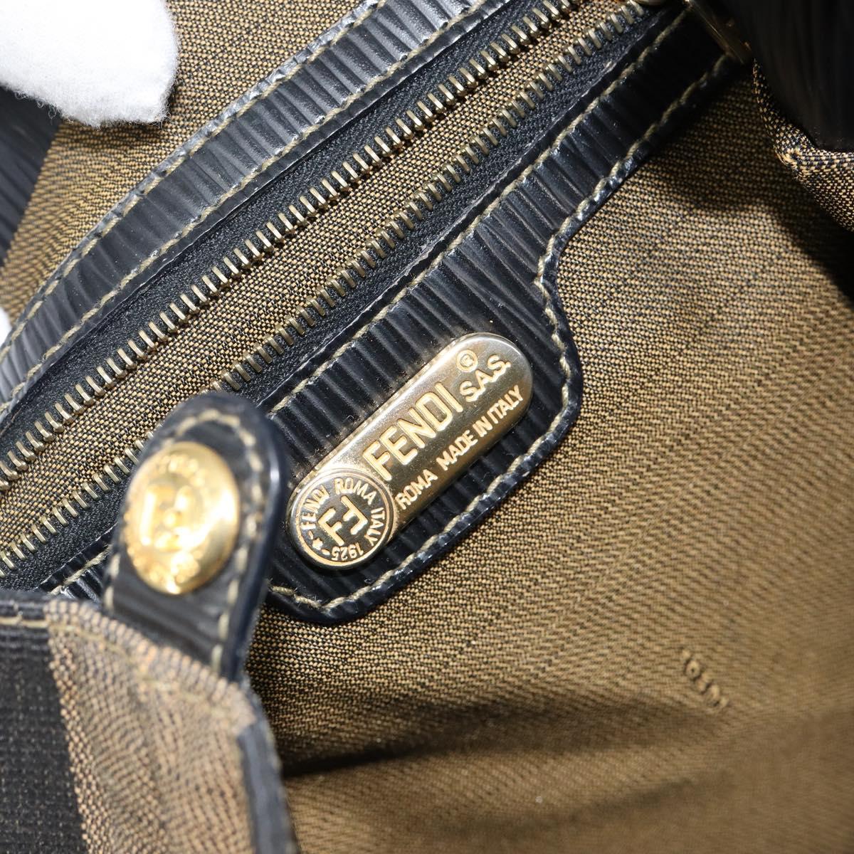 FENDI Pecan Canvas Hand Bag Black Brown Auth 144279