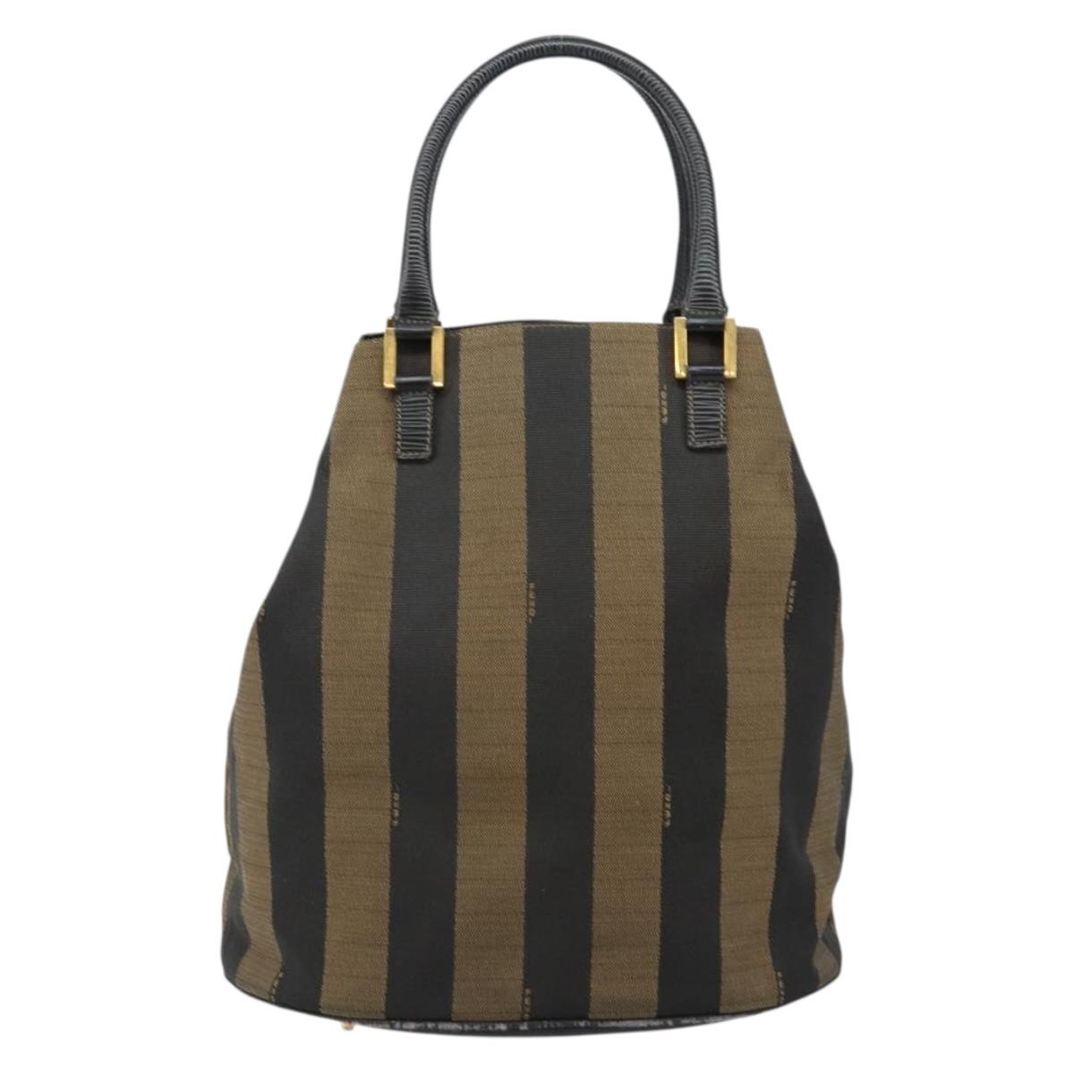 FENDI Pecan Canvas Hand Bag Black Brown Auth 144279