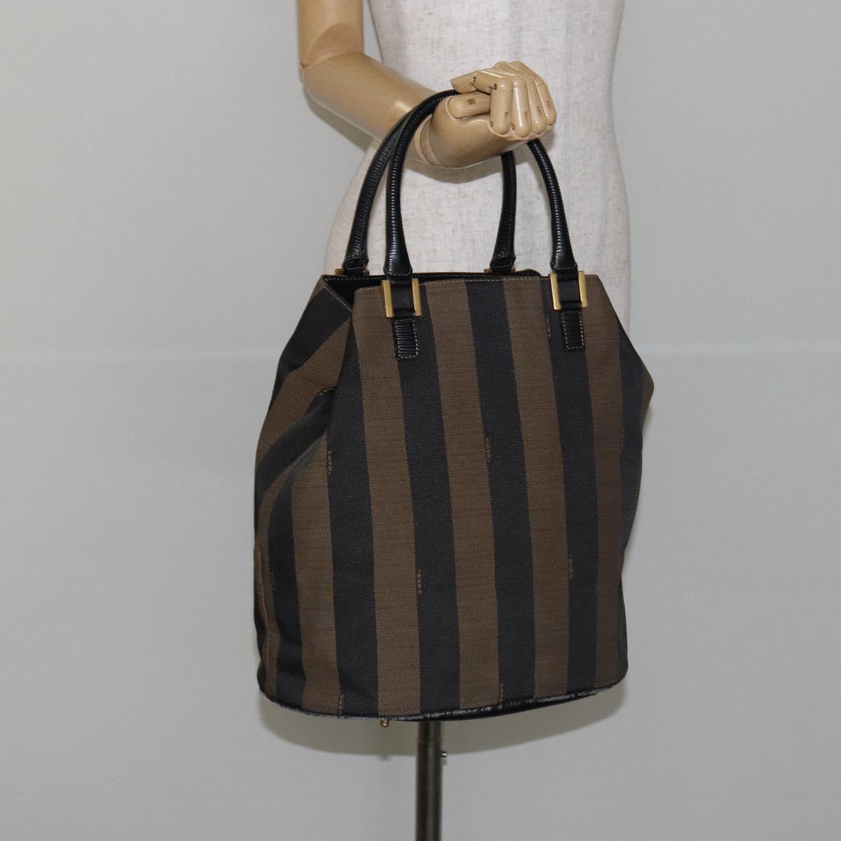 FENDI Pecan Canvas Hand Bag Black Brown Auth 144279