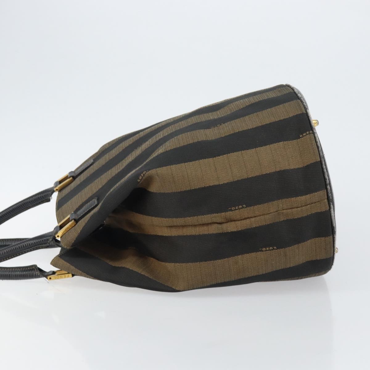FENDI Pecan Canvas Hand Bag Black Brown Auth 144279