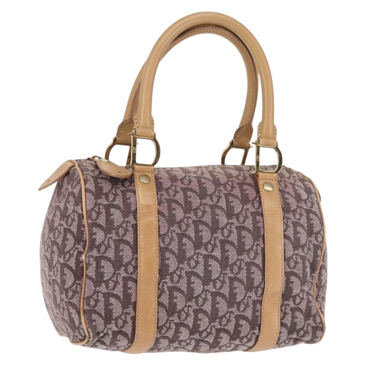 Christian Dior Trotter Canvas Mini Boston Bag Pink Gold Auth 144280