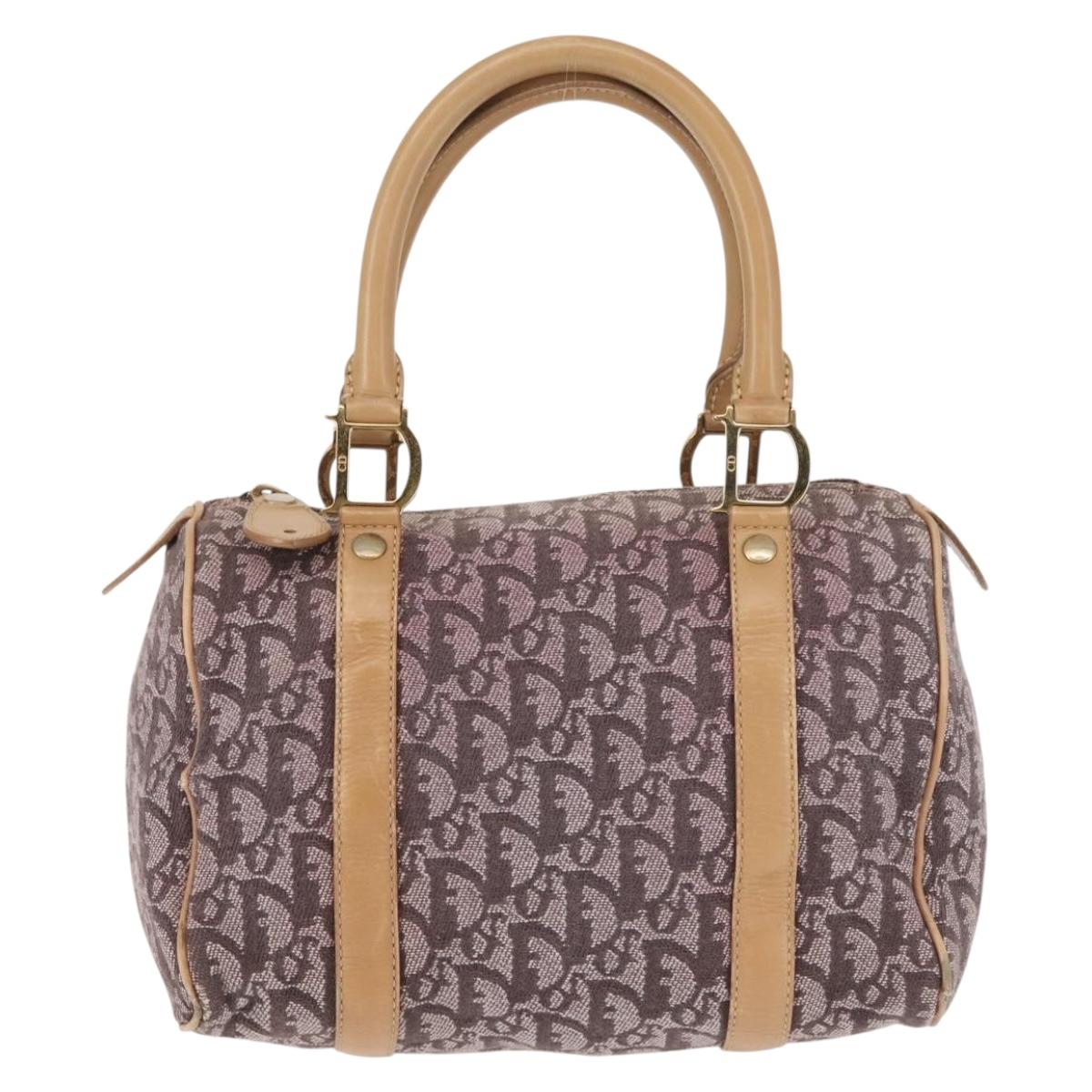 Christian Dior Trotter Canvas Mini Boston Bag Pink Gold Auth 144280