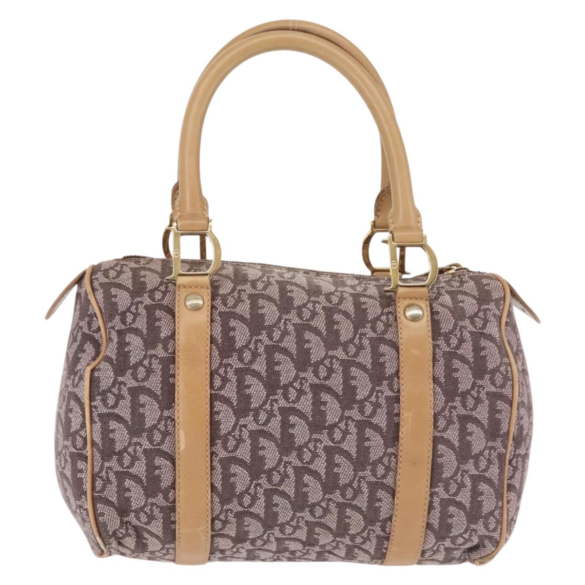 Christian Dior Trotter Canvas Mini Boston Bag Pink Gold Auth 144280