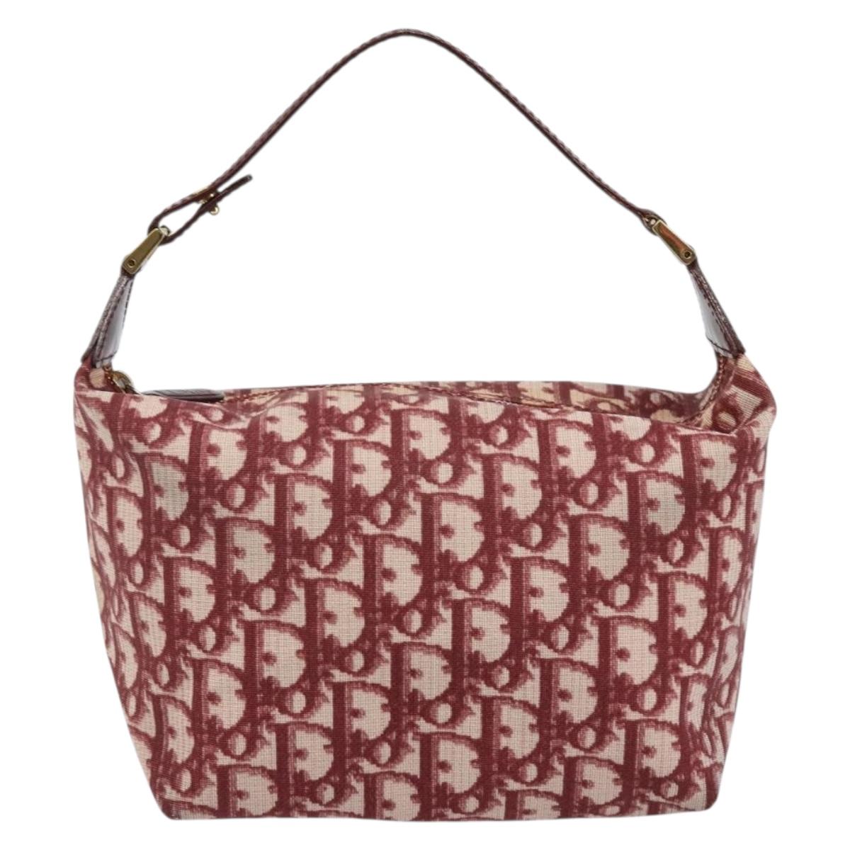 Christian Dior Trotter Canvas Hand Bag PVC Red Gold Auth 144281V