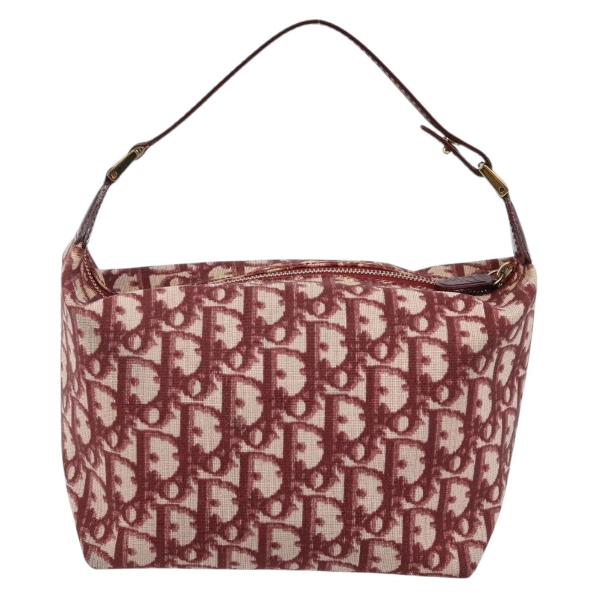 Christian Dior Trotter Canvas Hand Bag PVC Red Gold Auth 144281V