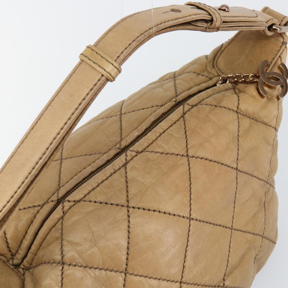 CHANEL Wild Stitch Shoulder Bag Leather Brown Gold CC Auth 144304