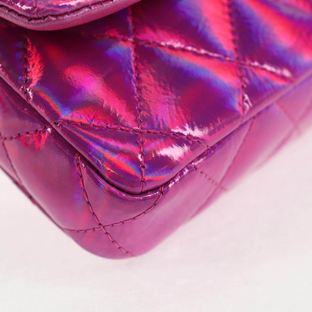 CHANEL Matelasse Hand Pouch Patent leather Pink Silver CC Auth 144306SM