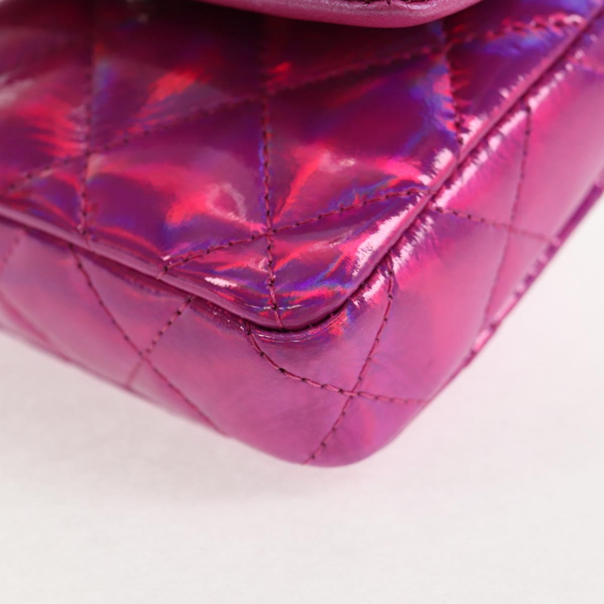 CHANEL Matelasse Hand Pouch Patent leather Pink Silver CC Auth 144306A