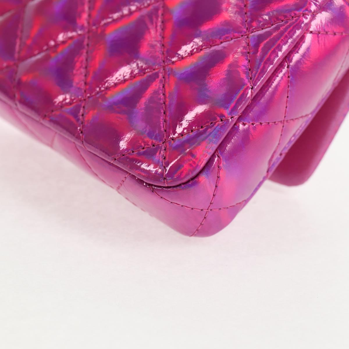 CHANEL Matelasse Hand Pouch Patent leather Pink Silver CC Auth 144306SM