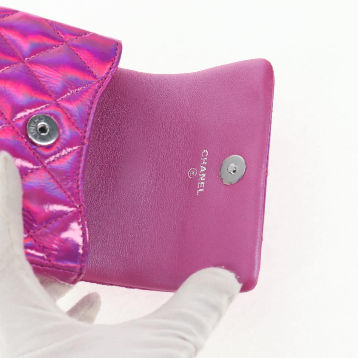 CHANEL Matelasse Hand Pouch Patent leather Pink Silver CC Auth 144306SM