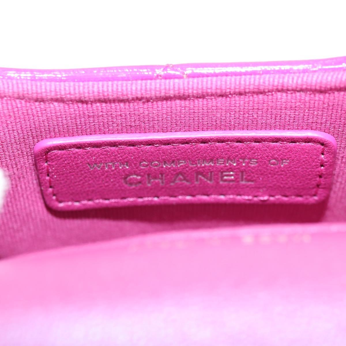 CHANEL Matelasse Hand Pouch Patent leather Pink Silver CC Auth 144306SM