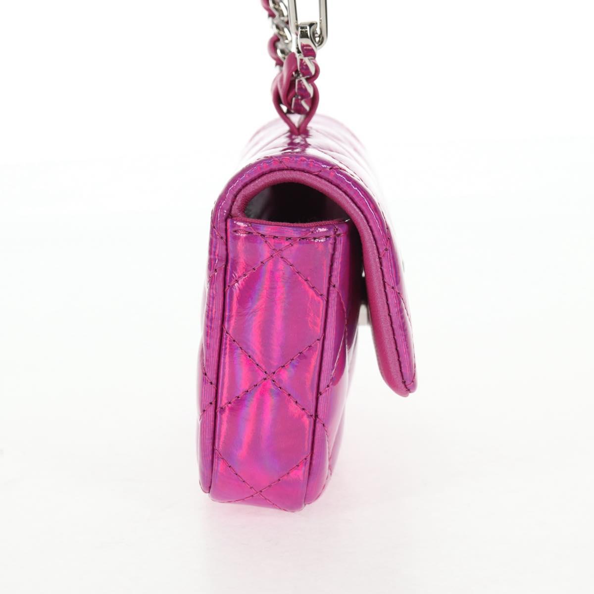 CHANEL Matelasse Hand Pouch Patent leather Pink Silver CC Auth 144306A