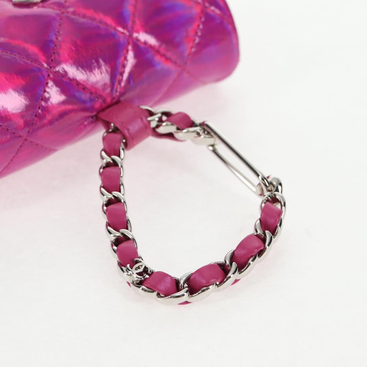 CHANEL Matelasse Hand Pouch Patent leather Pink Silver CC Auth 144306A