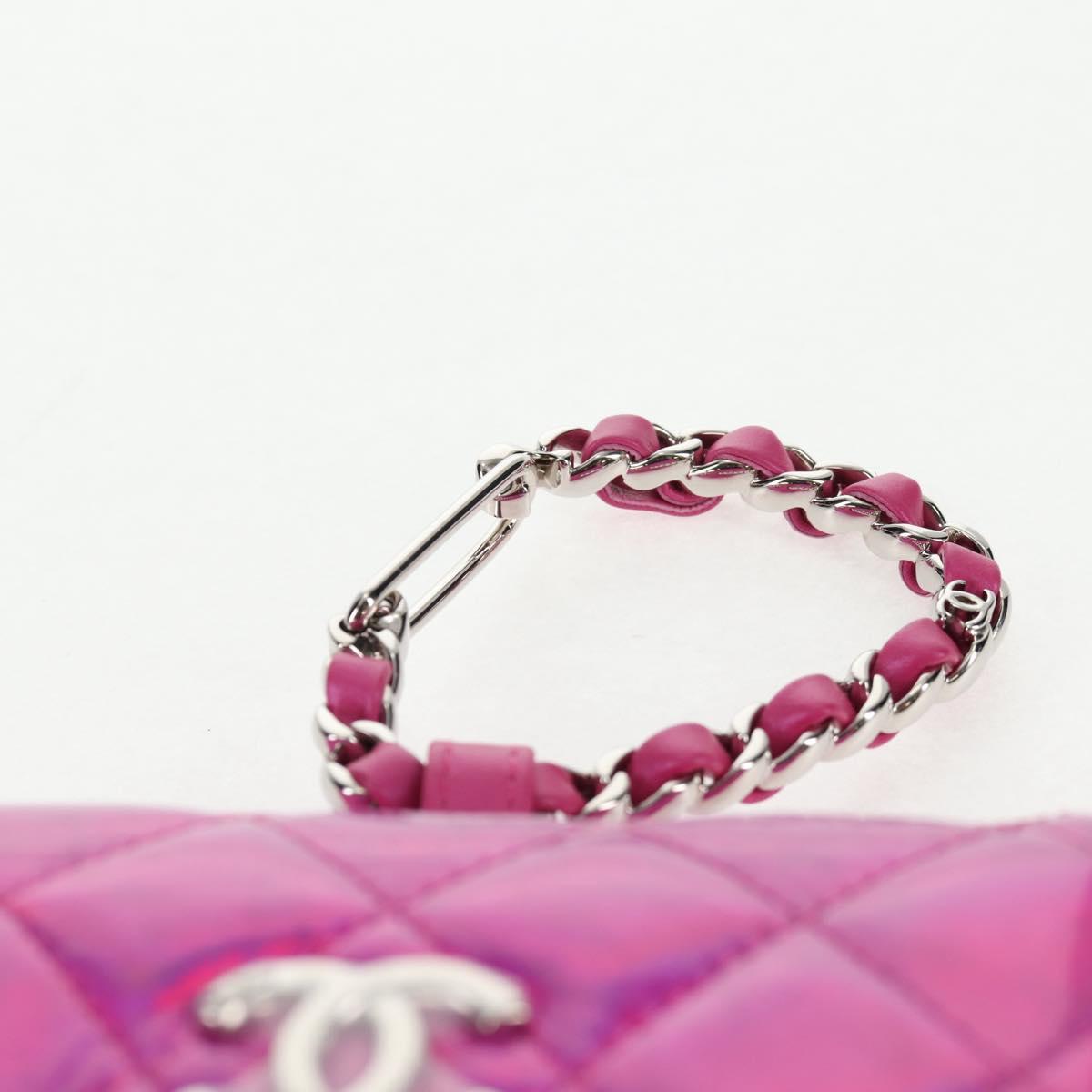CHANEL Matelasse Hand Pouch Patent leather Pink Silver CC Auth 144306SM