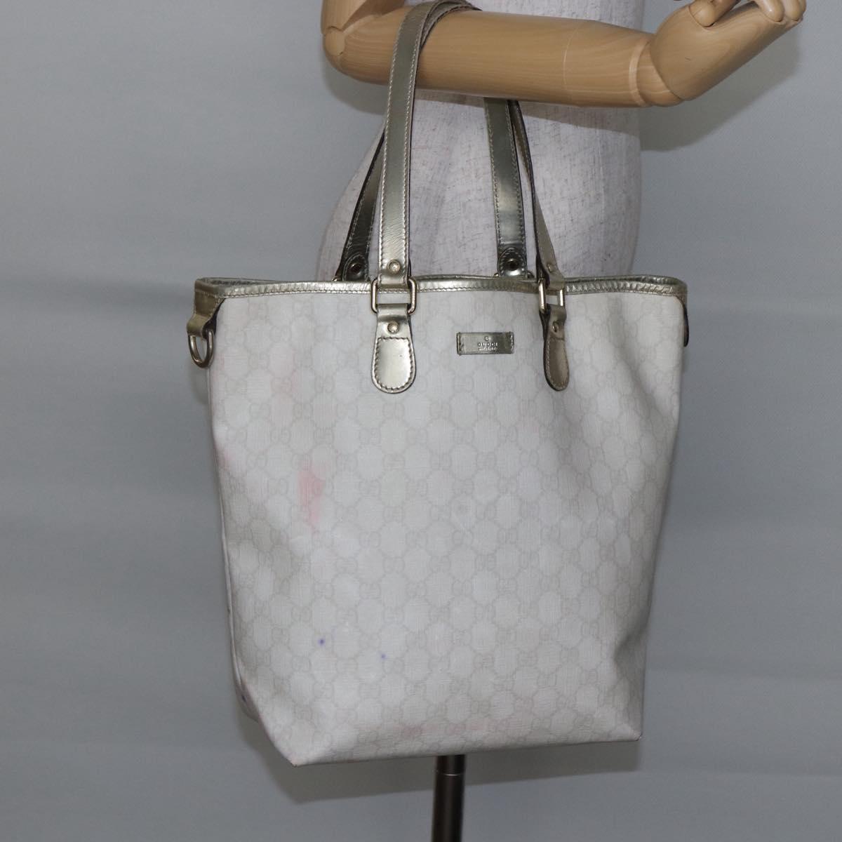 GUCCI GG Supreme Tote Bag PVC Ivory Gold 189896 Auth 144327