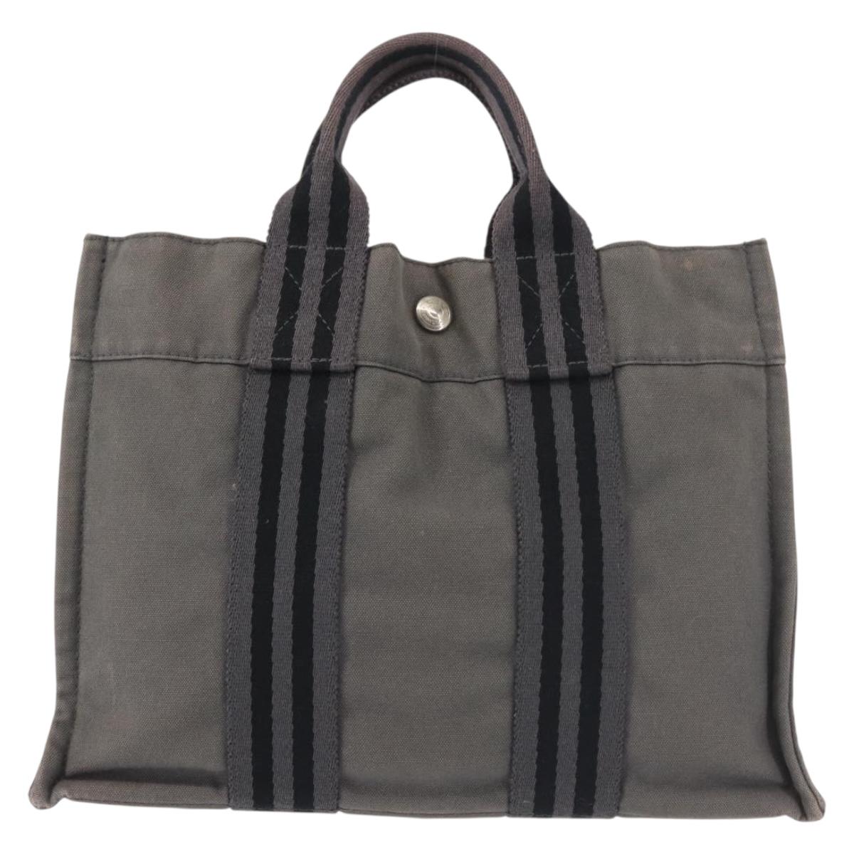 HERMES Fourre Tout PM Hand Bag Canvas Gray Silver Auth 144332