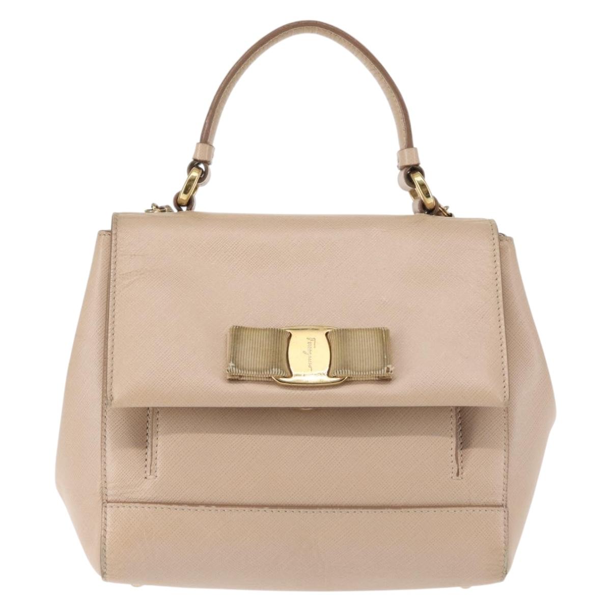 Salvatore Ferragamo Chain Vala Shoulder Bag Leather 2way Pink Gold Auth 144333